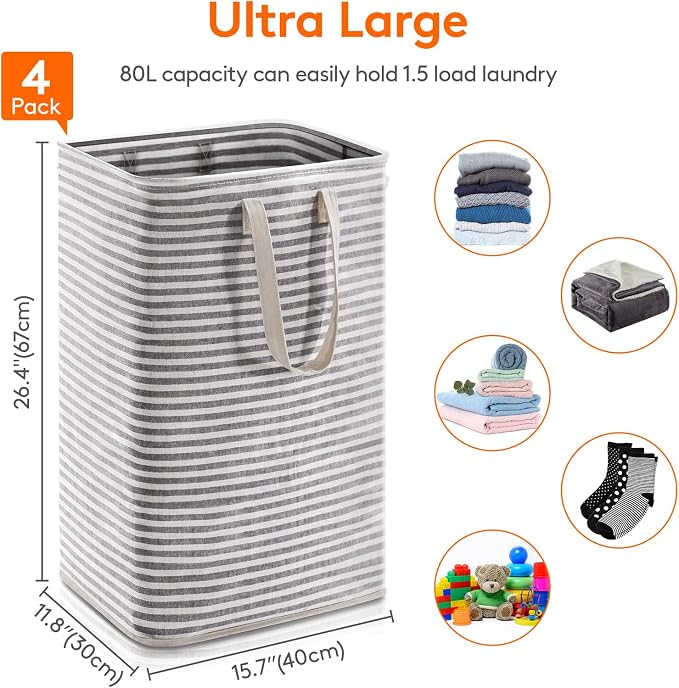 Lifewit 4 Pack Laundry Hamper Large Collapsible Laundry Baskets, Freestanding - Image 3