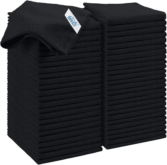HOMEXCEL Black Microfiber Cleaning Cloth, 50 Pack Cleaning Towels by HOMEXCEL