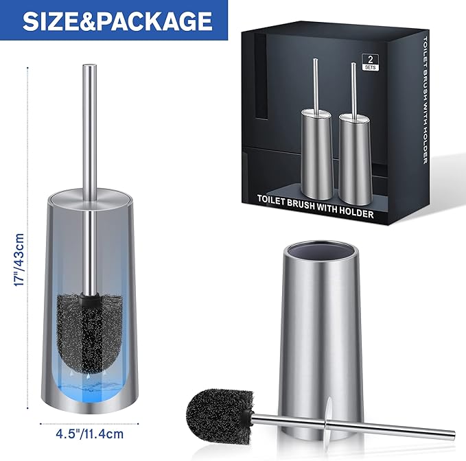 Toilet Brush and Holder, 2 Pack Toilet Brush Stainless Steel, Toilet Bowl Brush - Image 7
