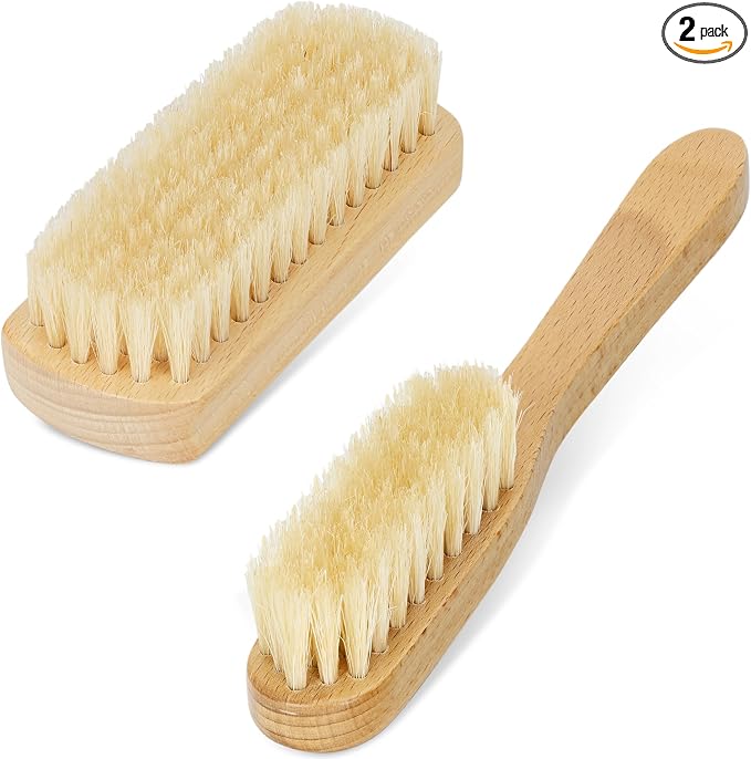 TAKAVU Leather & Upholstery Cleaning Brush Set, Pure White Boar Hair Bristle by TAKAVU