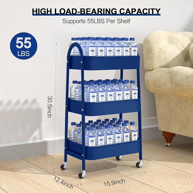 EAGMAK 3 Tier Utility Rolling Cart, Metal Storage Cart - Image 6