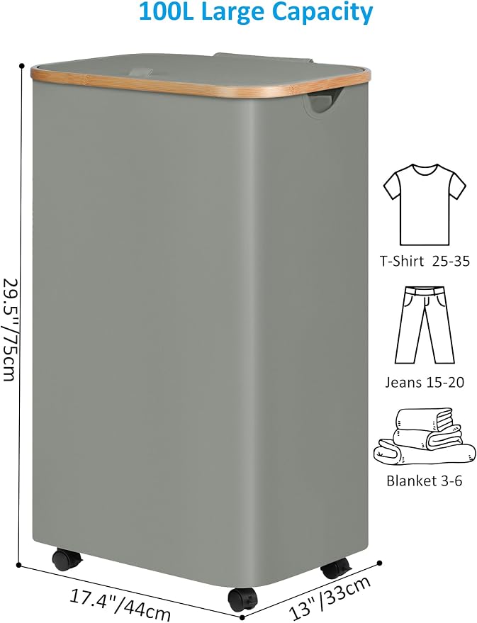 efluky Laundry Basket with Wheels, Tall Rolling Laundry Hamper with Lid and - Image 2