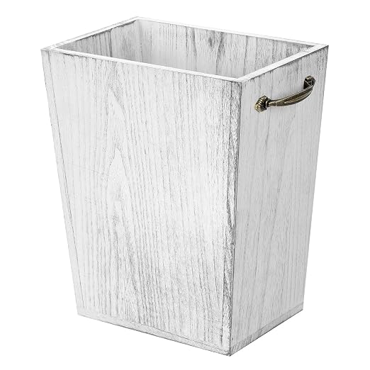 Wood Wastebasket Trash Can Rustic Farmhouse Square Garbage Container Bin by OYEAL