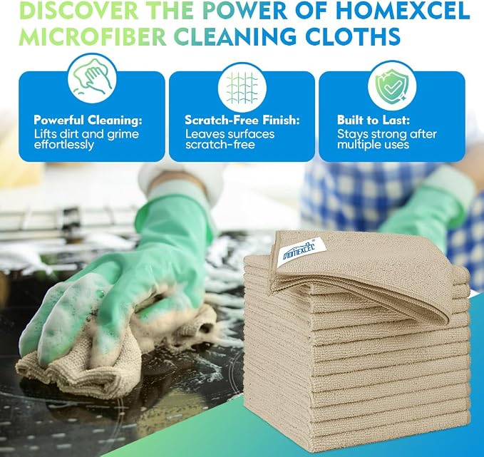 HOMEXCEL Brown Microfiber Cleaning Cloth 12 Pack, 12.5 x 12.5 inch Microfiber - Image 2