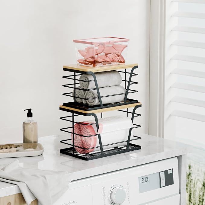 2 Pack Stackable Storage Laundry Kitchen Organizers, Wall Mount Trash Bag Holder - Image 6