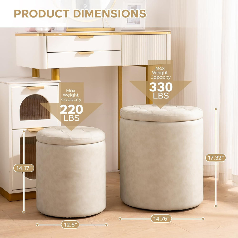 oakvivo Faux Leather Round Ottoman with Storage 12.6" W x 14.17" H ...