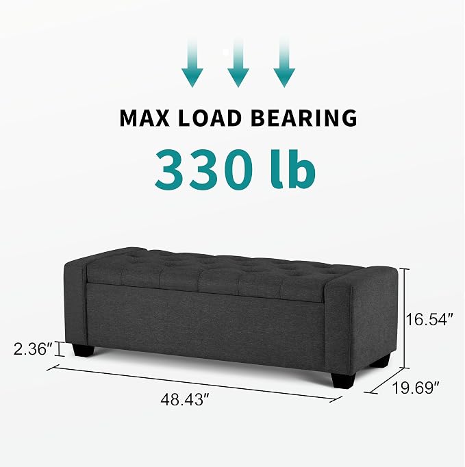 48" Ottoman with Storage, Storage Ottoman Bench with Safety Hinge, Upholstered - Image 2