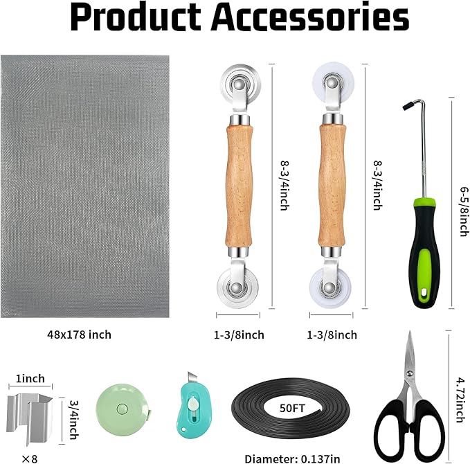 Window Screen Replacement, Screen Door Repair Kit, Including 50 FT - Image 2