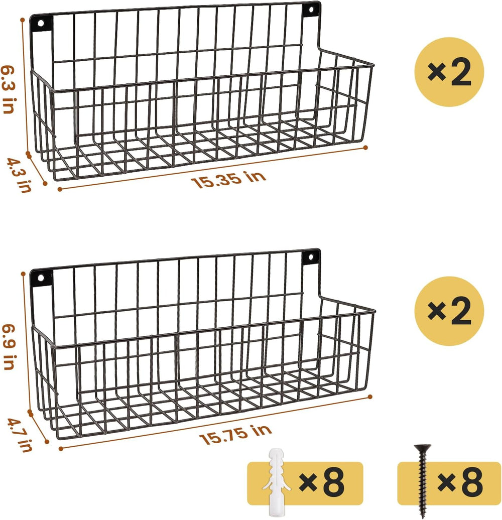FamilyKit 4 Set Extra Large Hanging Wall Wire Baskets, Black