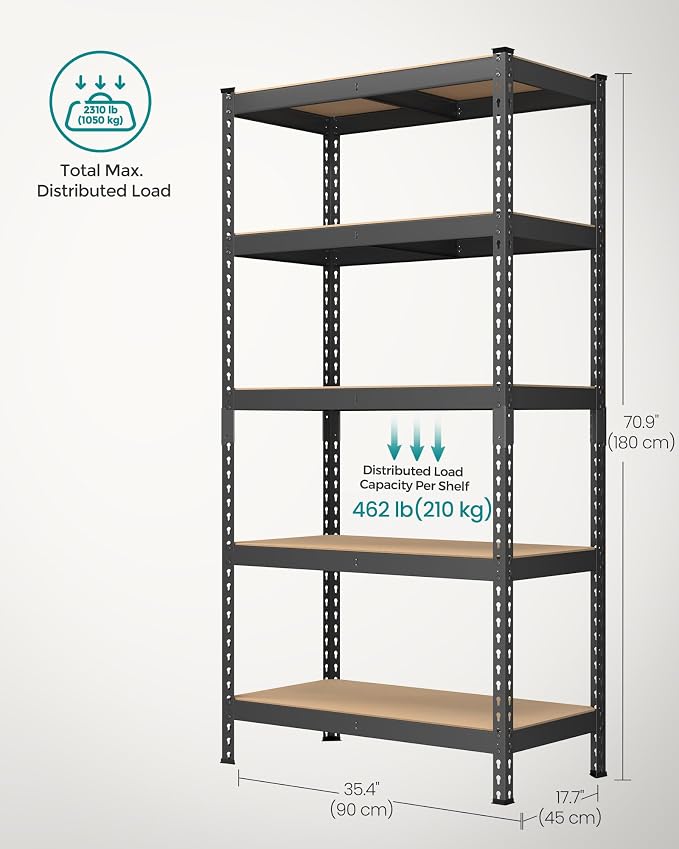 SONGMICS 5-Tier Storage Shelves, Load 2310 lb, Boltless Assembly, Adjustable