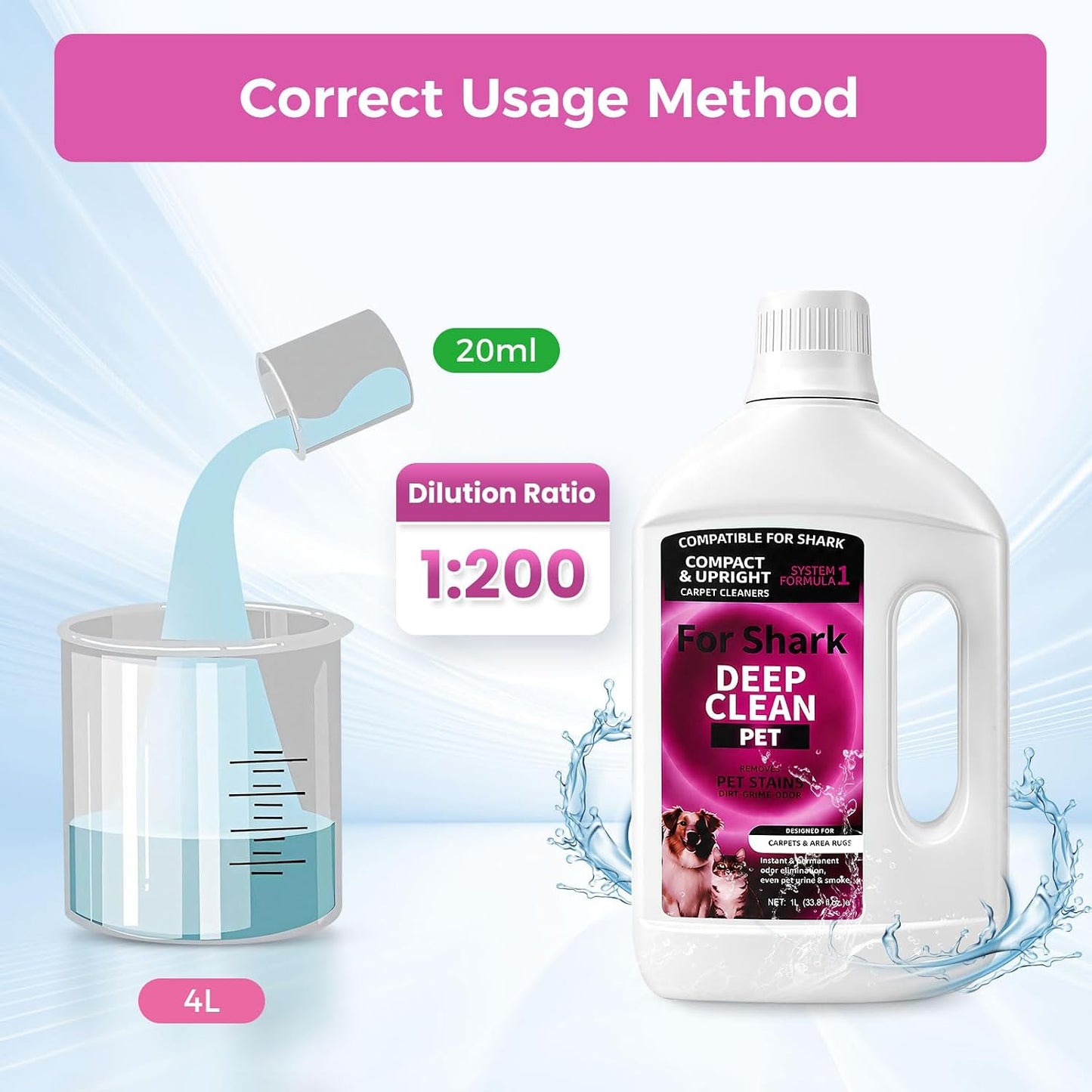 Carpet Cleaner Solution for Shark CarpetXpert, StainStriker Carpet Cleaner | for Shark EX151/EX201/EX304 and PX201/PX251/PX202BRN/PX221BRN Carpet Cleaner, Deep Clean Carpets, 1L, 33.81 Fl Oz, Rose Scent