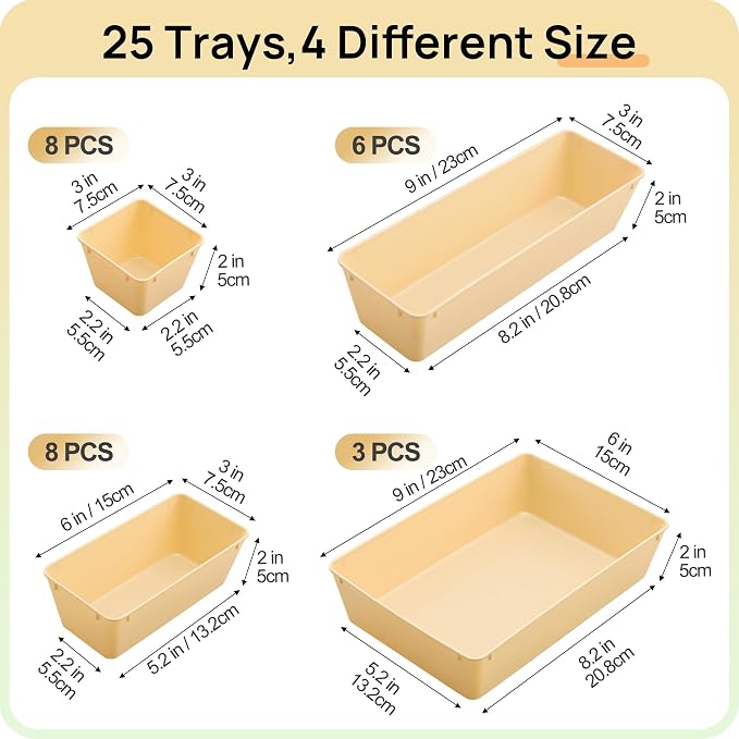 Vtopmart 25 PCS Plastic Drawer Organizers Set, 4-Size Versatile Bathroom and - Image 2