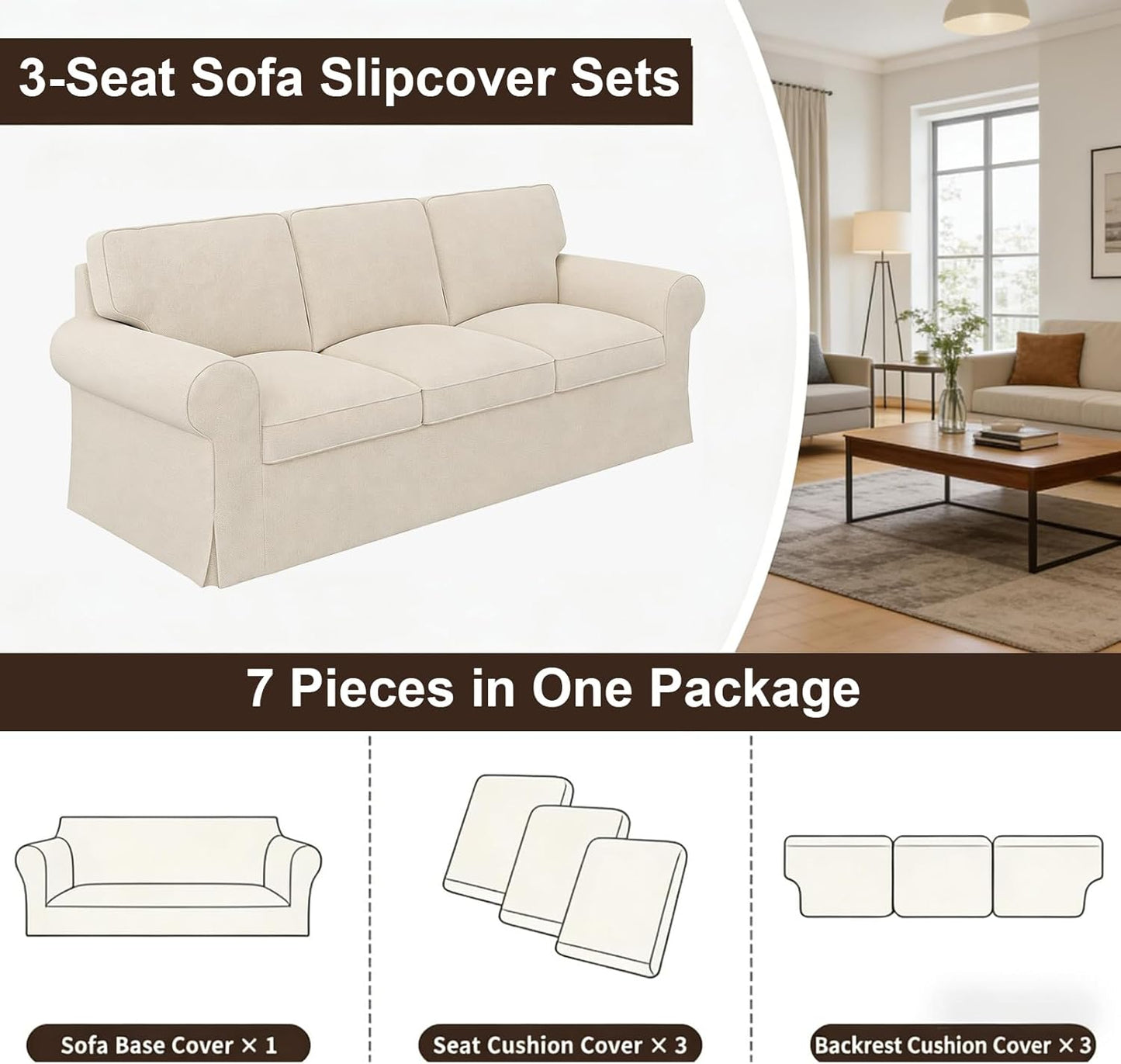 Ektorp 3 Seat Sofa Cover Slipcover Replacement Made for IKEA Ektorp 3 Seat Sofa Cover, Couch Cover Not Include The Sofa Body,Cool White