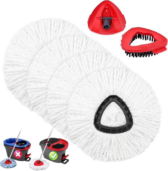 Mop Replacement Heads 4 Pcs & 1Scrub Brush & 1 Base Combo by BocaStory