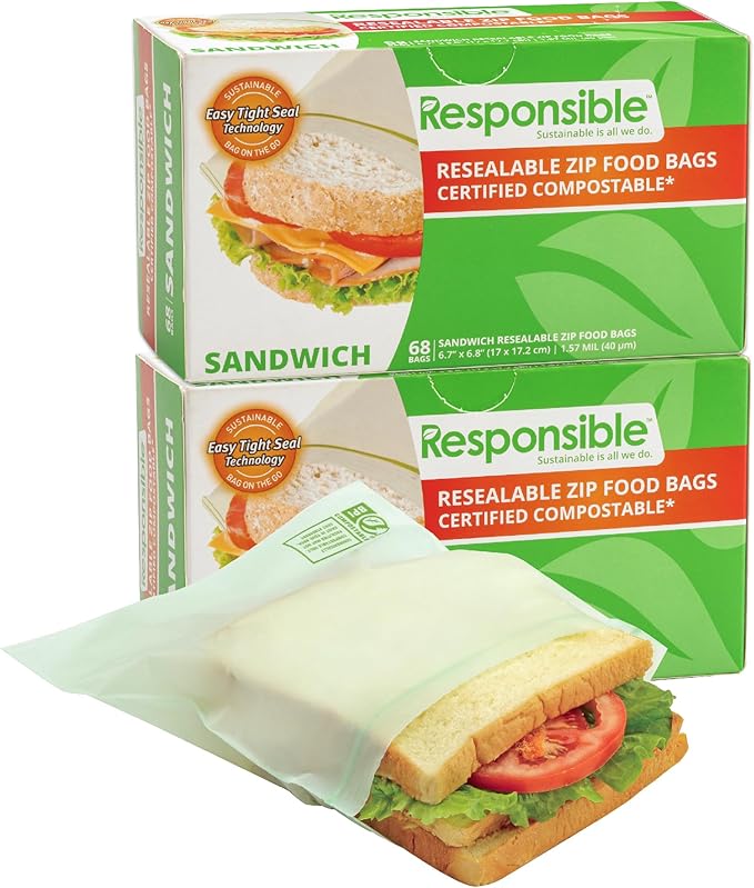 Responsible Products Certified Compostable SANDWICH Resealable Zip Bag by ResponsibleProducts%C2%AE