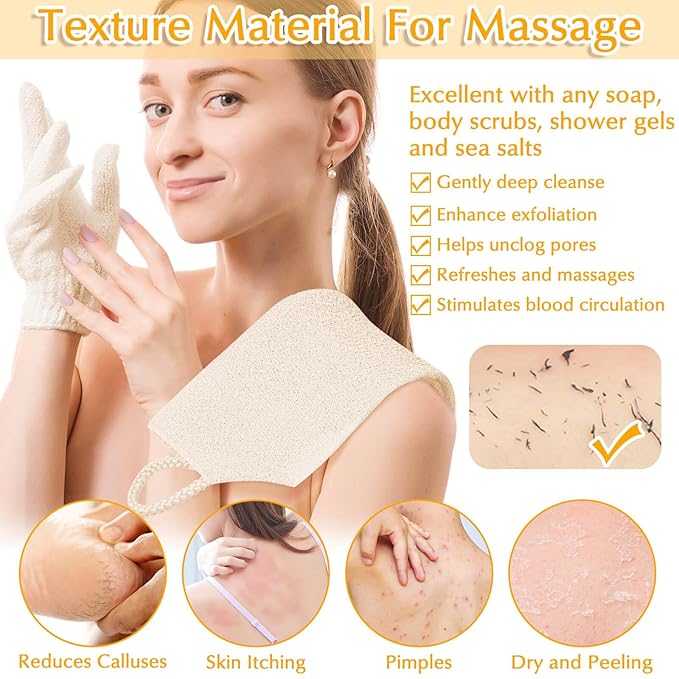 Anezus Exfoliating Back Scrubber Bath Gloves Set, Exfoliating Shower Towel - Image 2