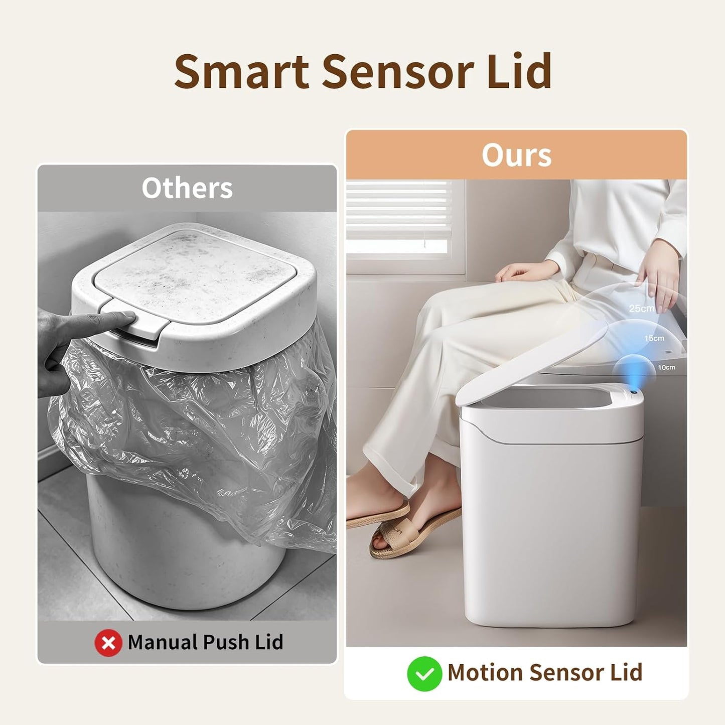 3.5 Gallon Automatic Bathroom Trash Can with Lid, Small Slim Smart Motion Sensor Garbage Bin with Auto Bag Suction & One-Pull Self Sealing, Touchless Waste Basket for Bedroom, Office, Kitchen, Rv