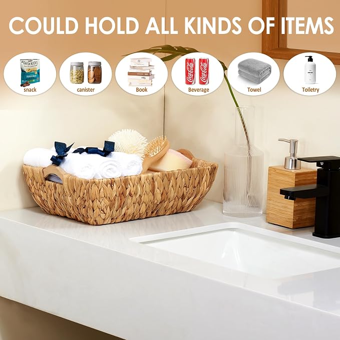 Wicker Baskets 2 Pack, Water Hyacinth Wicker Storage Basket - Image 9