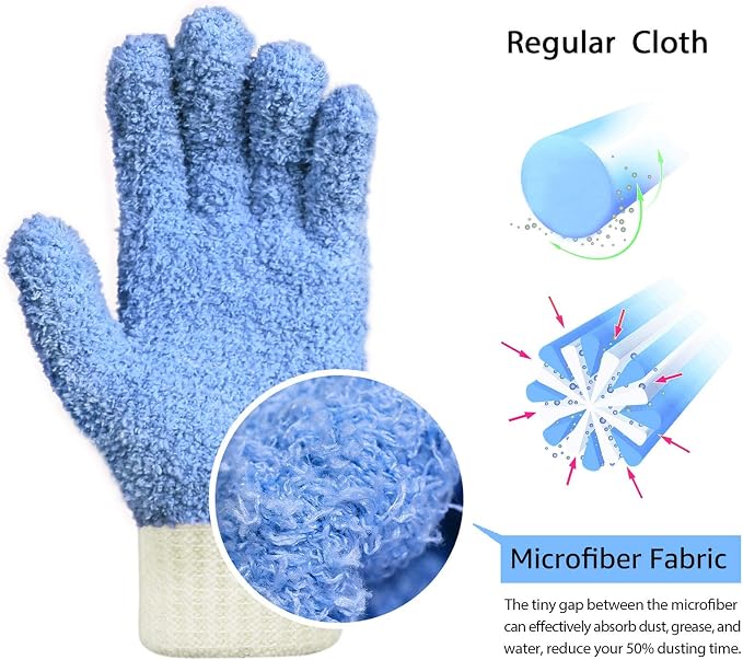 MIG4U 3 Pairs Microfiber Dusting Gloves, House Cleaning Glove - Image 2