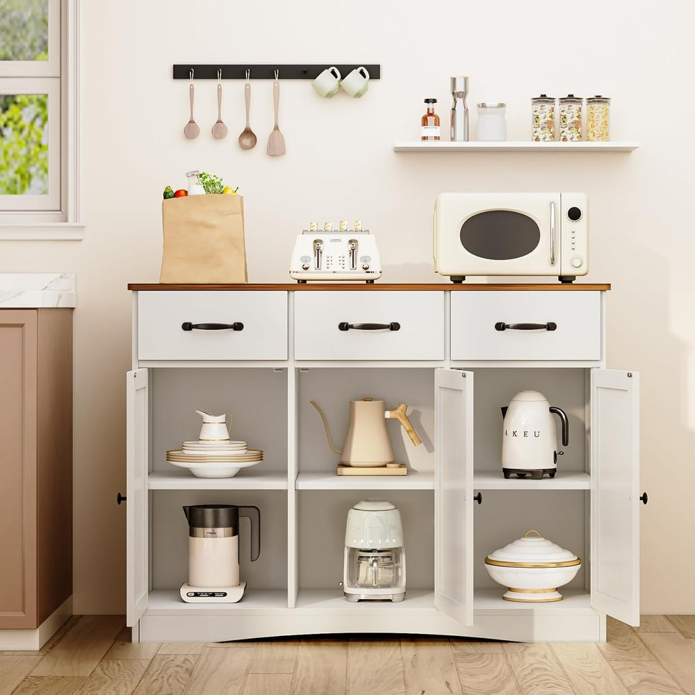 Gizoon Farmhouse Sideboard Buffet Cabinet with 3 Drawers & Barn Doors