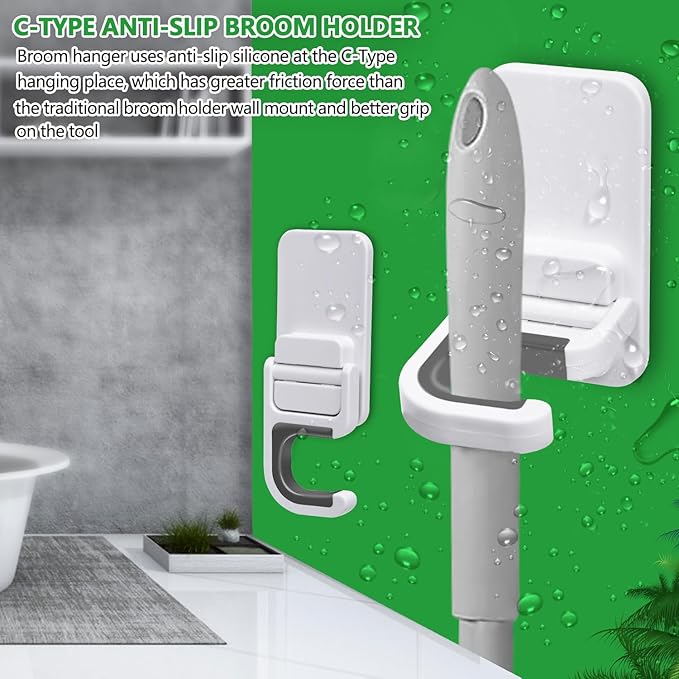 4pack Broom Holder Wall Mount Mop Holder Broom and Mop Gripper Self Adhesive No - Image 4