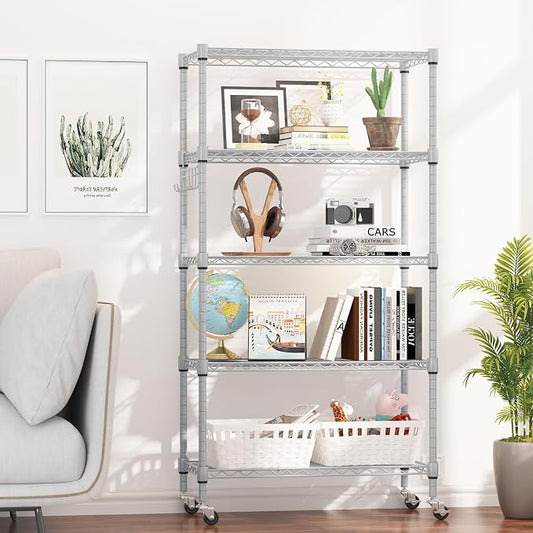 Himimi 5-Tier Storage Shelf Wire Shelving Unit on Wheels, Adjustable Heavy Duty - Image 2
