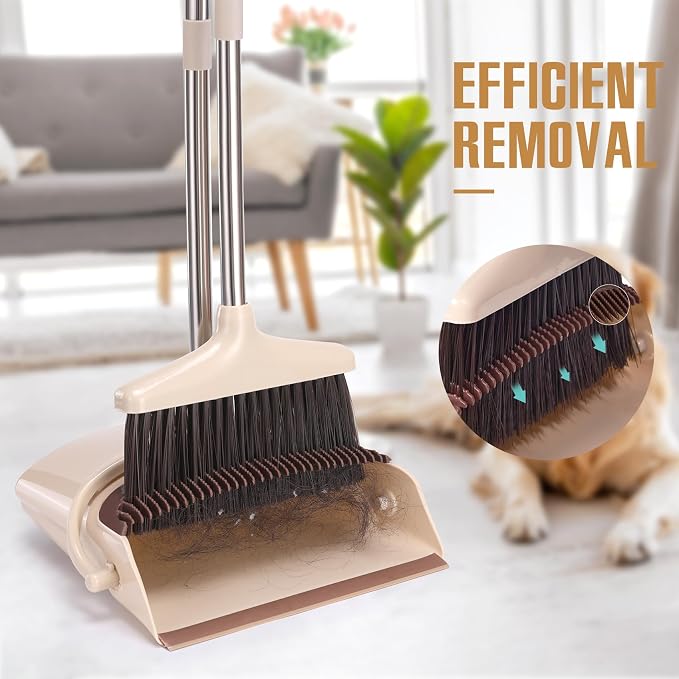 Broom and Dustpan Set with Long Handle, Light Weight Stainless Steel Poles - Image 5