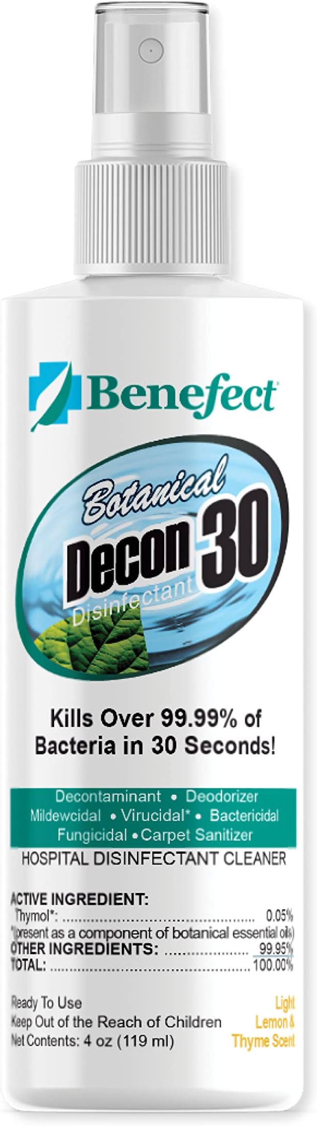 Benefect Botanical Decon 30 Disinfectant Cleaner, 4 oz. Spray Bottle, Light by Benefect