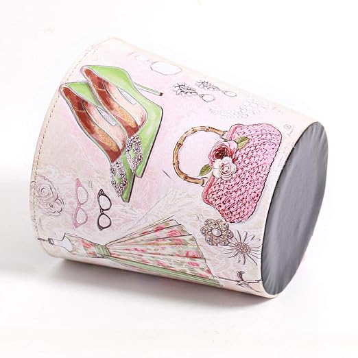 PU Leather Small Trash Can Wastebasket, Round Garbage Container Basket - Image 5