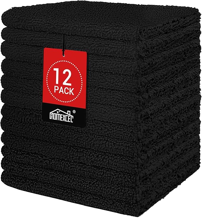 HOMEXCEL Black Washcloths 12 Pack, Highly Absorbent and Soft Microfiber Face by HOMEXCEL