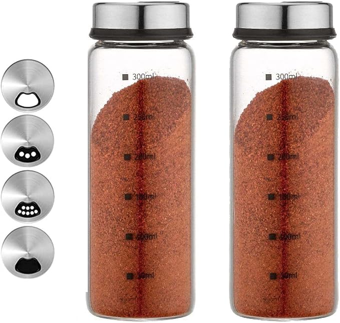 2 Piece 4-Neck Seasoning Shakers Moisture Resistant Seasoning Shakers Glass by Flealut