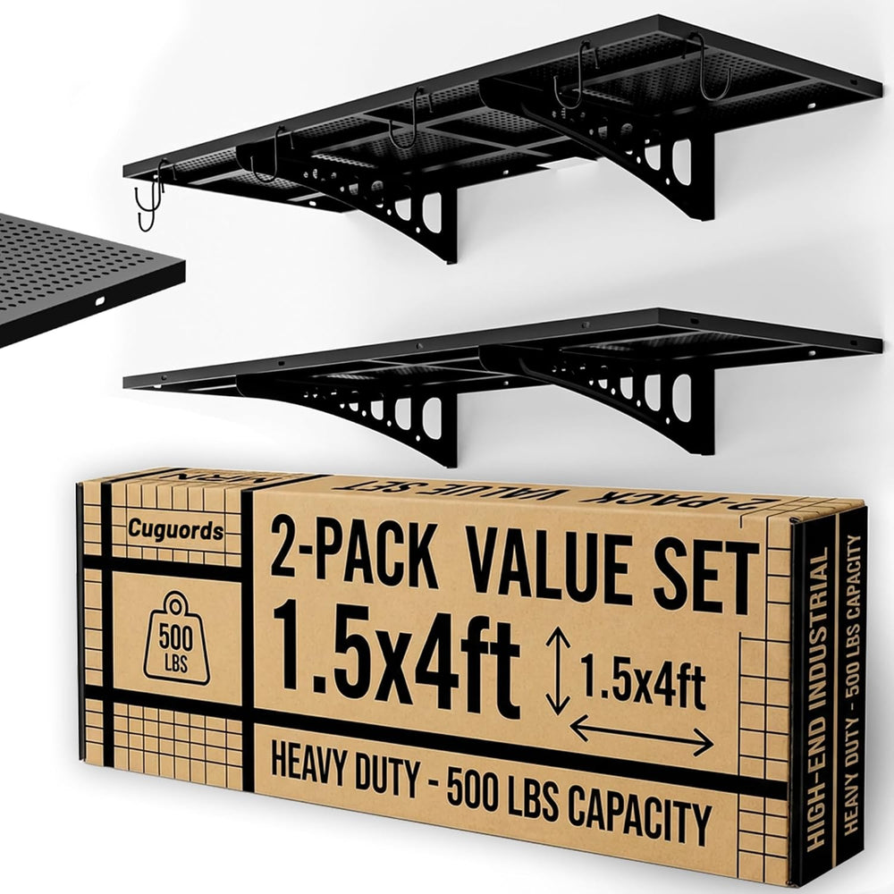 2-Pack 1.5x4ft Garage Wall Shelving, 500 Lbs Heavy Duty Garage Shelving Wall ...