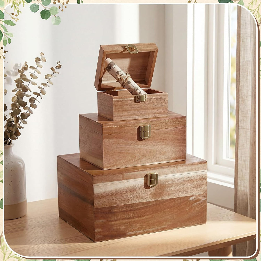 Novabright 3 Pack Wooden Keepsake Box, 3 Size Handmade Decorative Treasure Ch...