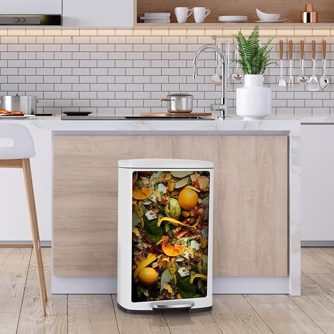 8 Gal Kitchen Trash Can, 30L Recycling or Garbage Bin, Brushed Stainless Steel - Image 3
