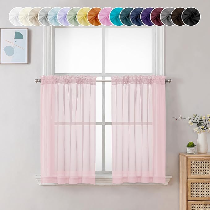 Chyhomenyc Sheer Curtains 36 inch Length 2 Panels, Light Filtering Voile Rod by Chyhomenyc