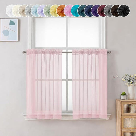 Chyhomenyc Sheer Curtains 36 inch Length 2 Panels, Light Filtering Voile Rod by Chyhomenyc