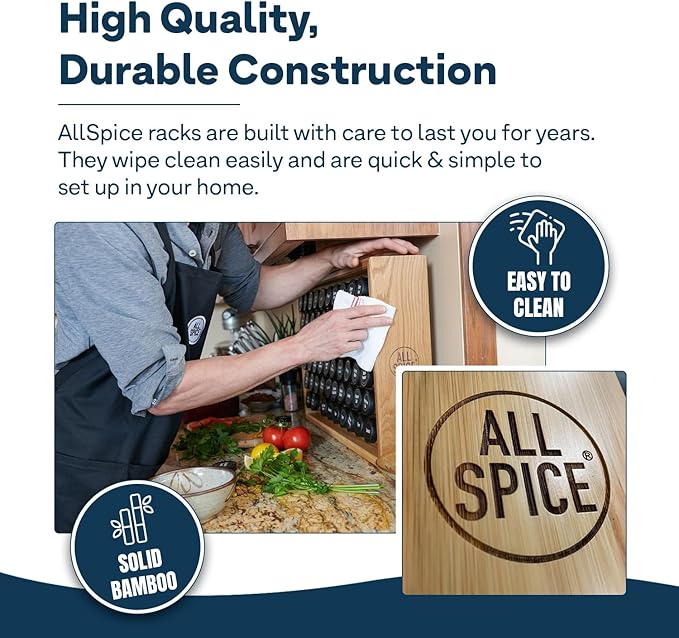 AllSpice Spice Rack Organizer, 525 Unique Labels, Countertop or Wall Mount - Image 5