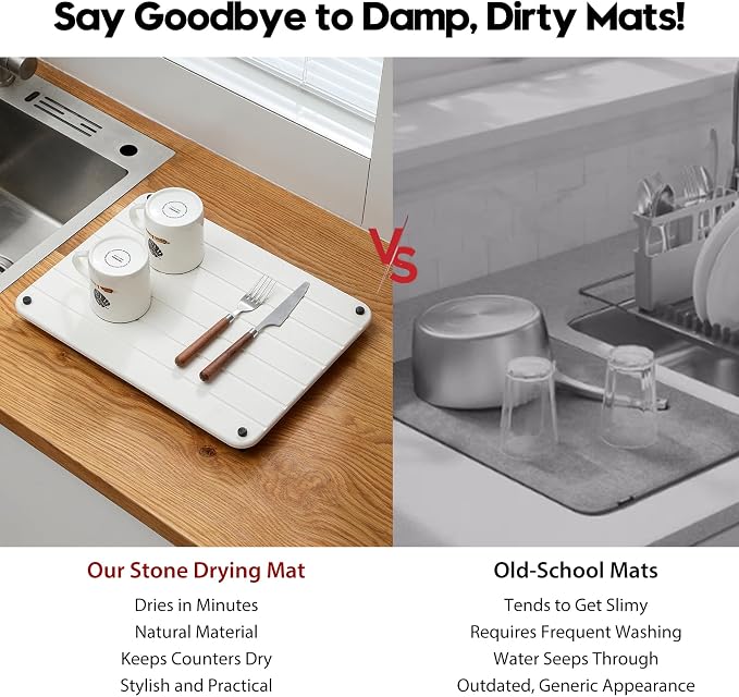 Stone Dish Drying Mat for Kitchen Counter, Water Absorbing Bathroom Tray Sink - Image 6
