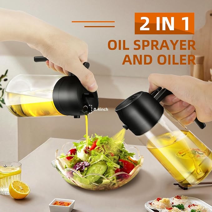 2-in-1 Glass Oil Dispenser & Sprayer - 16oz/470ml Leakproof Bottle - Image 2
