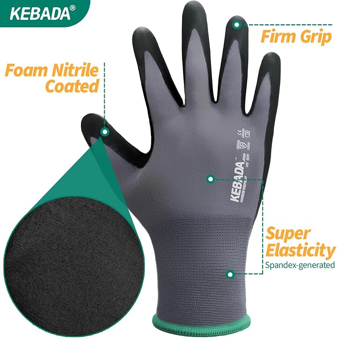 Kebada W5 Work Gloves Bulk Pack, Foam Nitrile Coated Working Gloves - Image 7