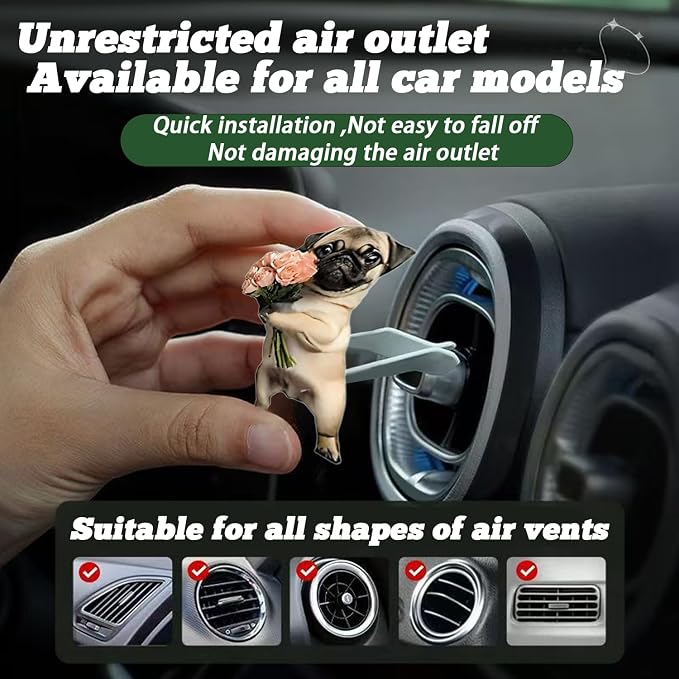 8PCS cute Pug acrylic car vent diffuser, 2D prank Havana cigar car diffuser - Image 5