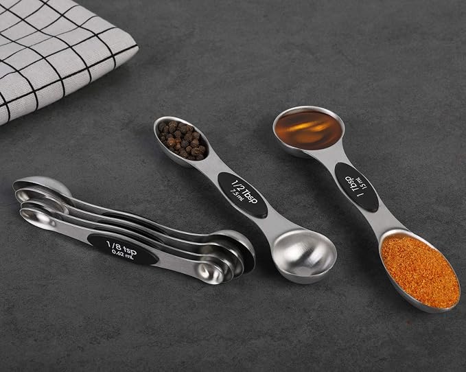 Magnetic Measuring Spoons Set of 6 Stainless Steel Dual Sided Stackable Teaspoon - Image 3