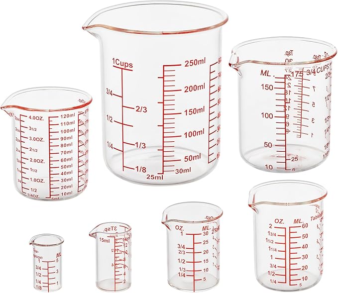 Ackers 7-Piece Glass Measuring Cup Set, Borosilicate Beaker Style Nesting by AckersBORO33