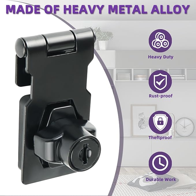 Alise Keyed Hasp Lock, 2.5 Inch Safety Packlock Clasp Hasp Lock Latch - Image 2