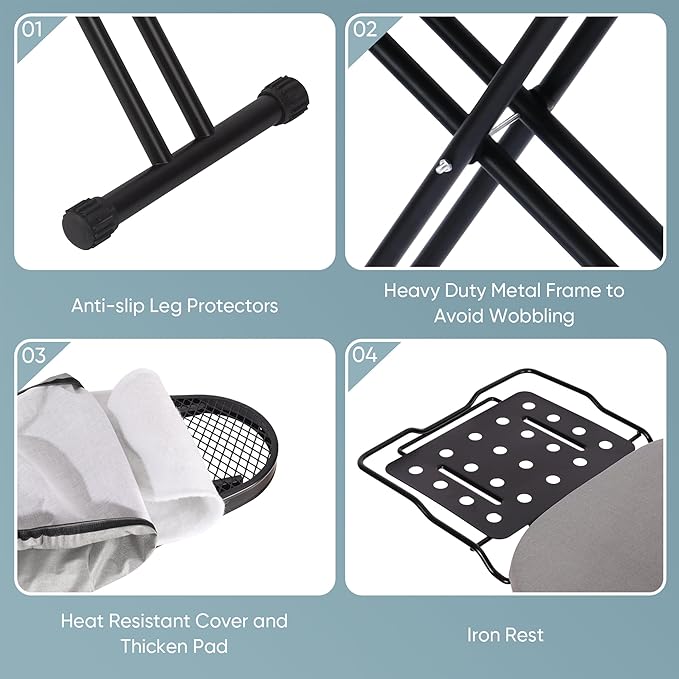 Deluxe Ironing Board with Heat Resistant Cover and Thicken Felt Pad, Heavy - Image 4