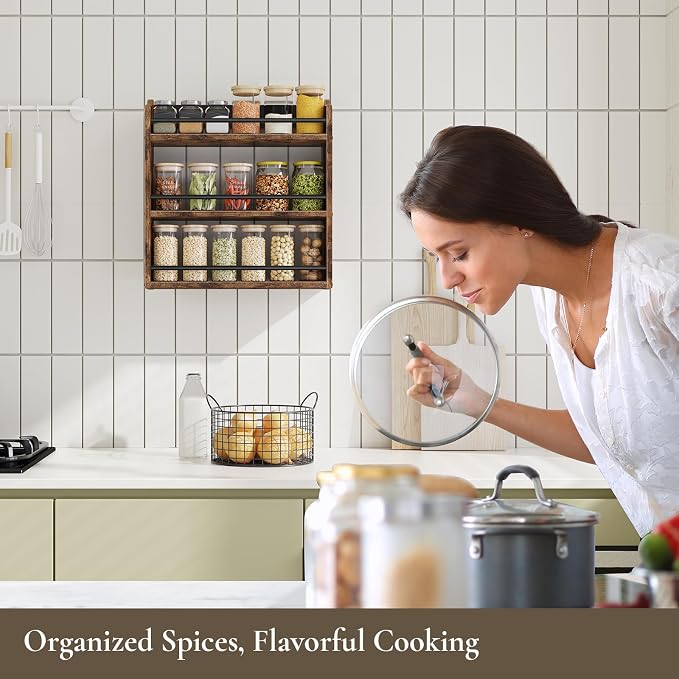 Spice Rack Wall Mounted, Wood 3 Tier Spice Rack - Image 8