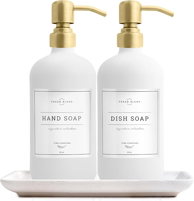 Vine Creations Glass Soap Dispenser, 2 Pack Kitchen Soap Dispenser Set by VineCreations