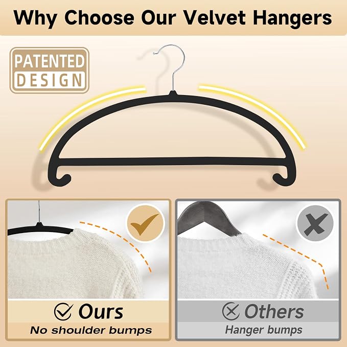 MIZGI 50 Pack Black Velvet Hangers - Image 3