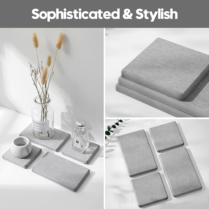 4PCS Bathroom Sink Vanity Trays, Diatomaceous Earth Quick Stone Drying Mat - Image 6