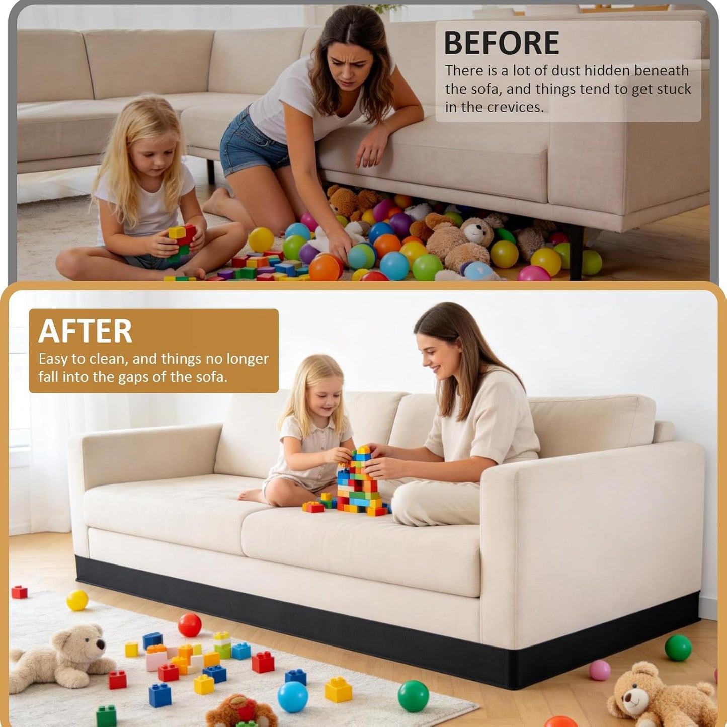 Under Couch Blocker Adjustable Elastic Couch Bed Blockers Suitable for Right-Angle Furniture Legs, for Pets and Kids Toys to Prevent Things from Going Under Sofa (5''×132'')